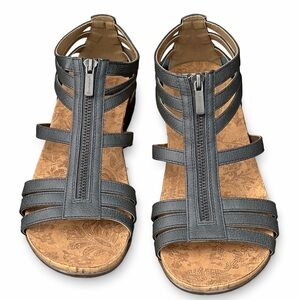 Bearpaw Brown/Grey Gladiator Strappy Front-Zip Women’s Sandals